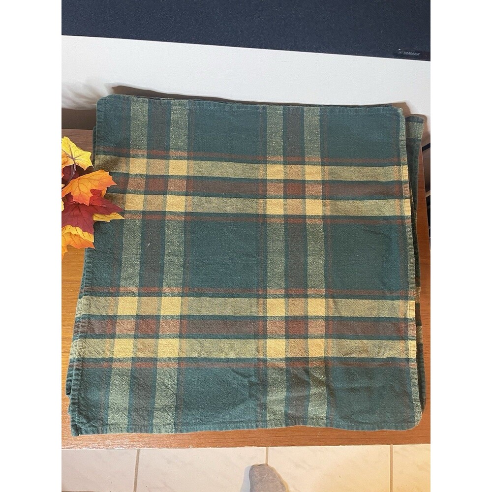 14 Fall Cloth Napkins Vintage Thanksgiving Plaid Green Orange Brown 17x16 in